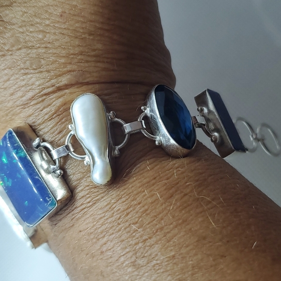 COPY - Nwot!! 925 doublet opal,river pearl,blue topaz,lapis bracelet - Picture 11 of 11